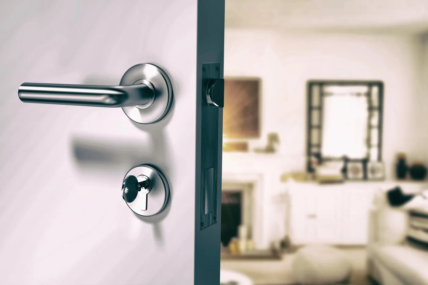 Poignée et cylindre de sûreté sur une porte d'entrée dans une maison de l'Essonne
